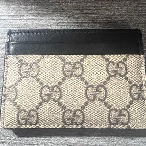Gucci Beige GG Canvas Card Sleeve with Black Trim